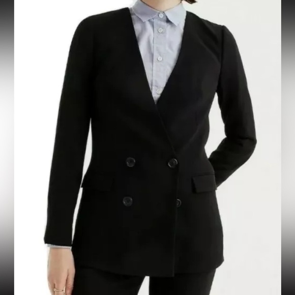 JCREW BLACK COLLARLESS‎ BLAZER DOUBLE BREASTED BUTTONS SIZE 10 - Picture 1 of 8